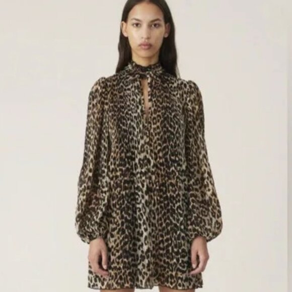 COPY - GANNI Animal Print Georgette Dress. Sz L - Picture 3 of 8